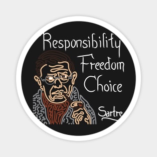 STYLIZED LINE ART SARTRE - RESPONSIBILITY FREEDOM CHOICE - neutral Magnet